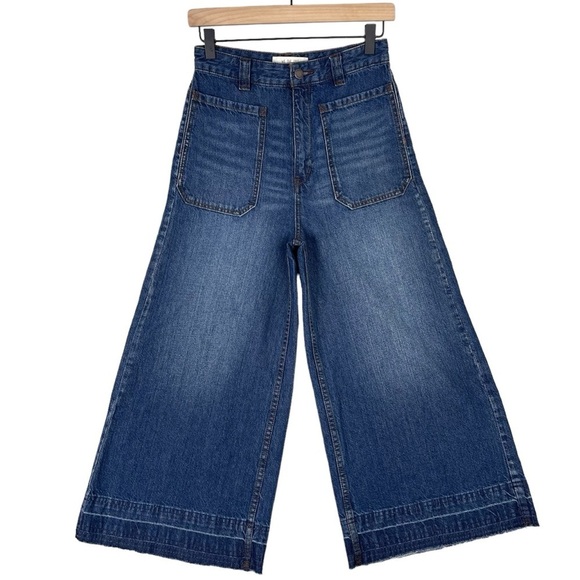 Free People Jeans Womens 25 Dusk to Dawn Wide Leg Raw Hem Crop Boho Hippie Retro - Picture 1 of 9